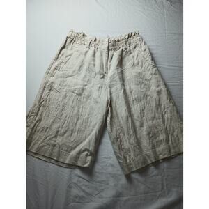Vintage Women Linen Tan Shorts Paper bag waist 6 Spiegel Bermuda Boho Vacation